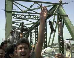 Hanging from the bridge